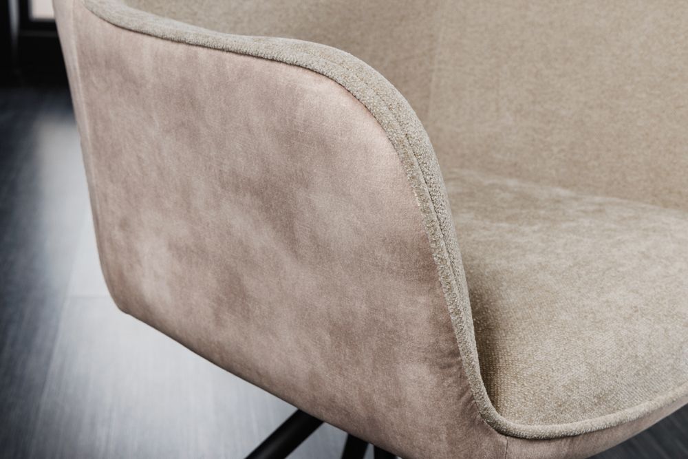 Drehbarer Stuhl VERONA champagner beige Samt Strukturstoff mit Armlehne Metallbeine schwarz