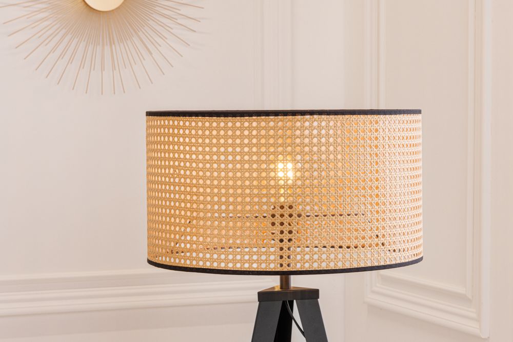 Boho Stehlampe VIENNA 142cm natur schwarz Wiener Geflecht Metall Dreifuß Stehleuchte
