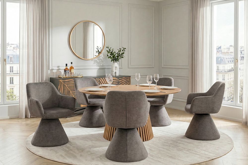 Drehbarer Stuhl AMBIENTO grau Vogue Velours Samt 180° mit Auto-Return Polsterstuhl