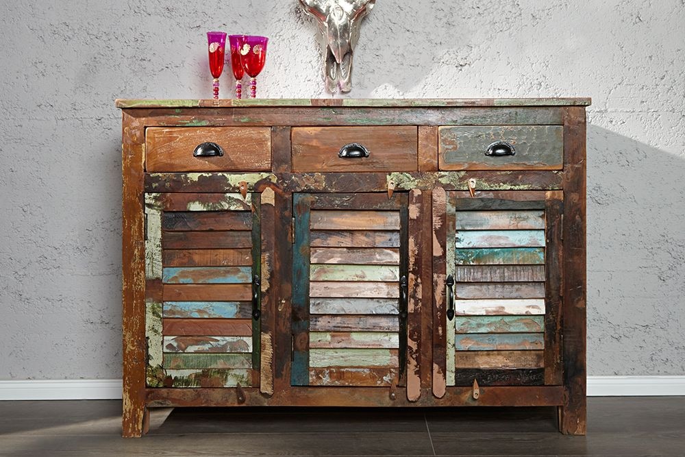 Einzigartiges Sideboard JAKARTA 125cm recyceltes Massivholz aus Fischerbooten