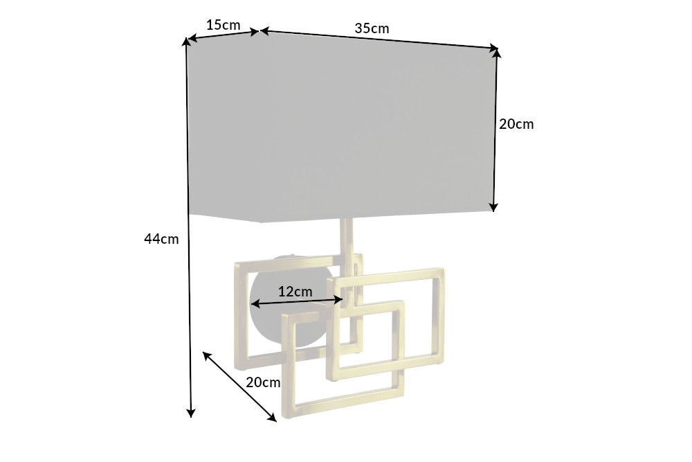Moderne Wandleuchte ATLANTIS 44cm gold Stoffschirm schwarz Lampe