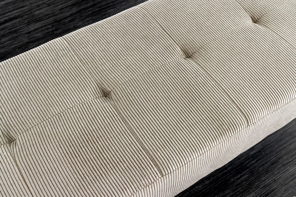 Design Sitzbank BOUTIQUE 100cm hellgrau Cord Metallbeine schwarz