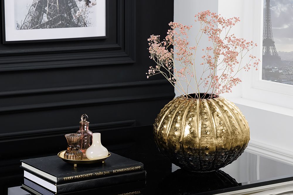 Design Deko Vase ABSTRACT 30cm gold Handarbeit Hammerschlag