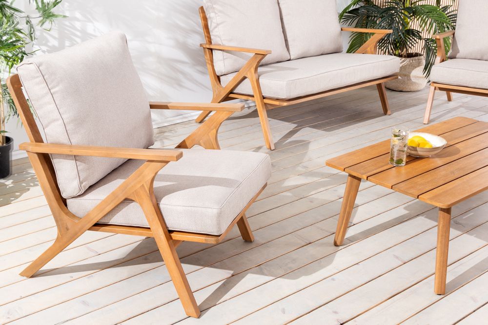 Wetterfester Gartenstuhl COMFORT LINE natur beige Akazienholz Loungesessel