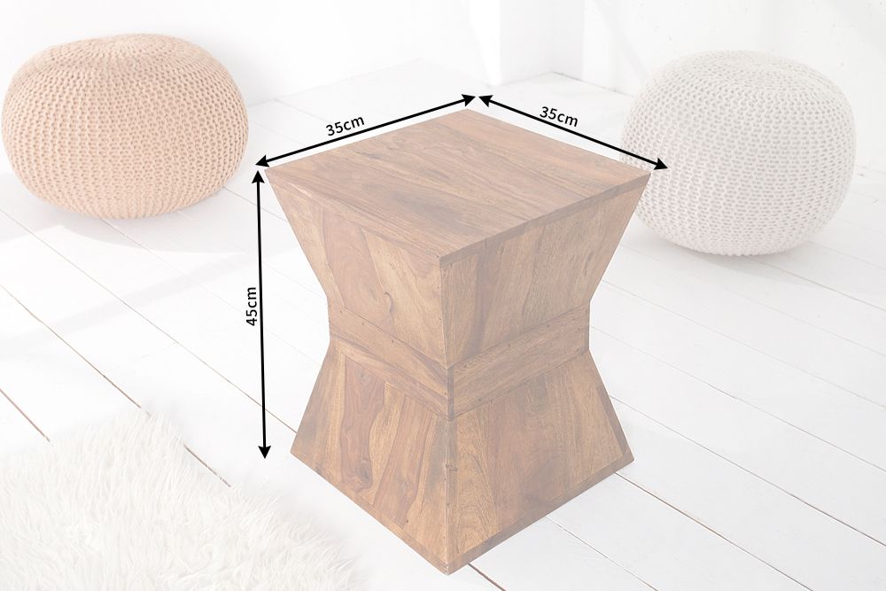 Massiver Beistelltisch PYRAMID 35cm braun Sheeshamholz stone finish Maserung Hocker