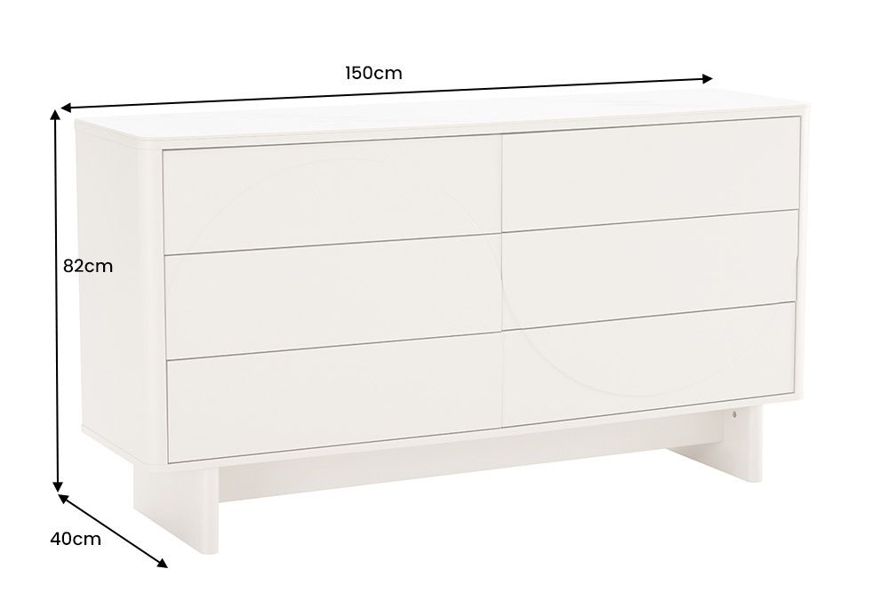 Design Sideboard SAVOY 150cm kaschmir weiß Marmor Keramik mit sechs Schubladen