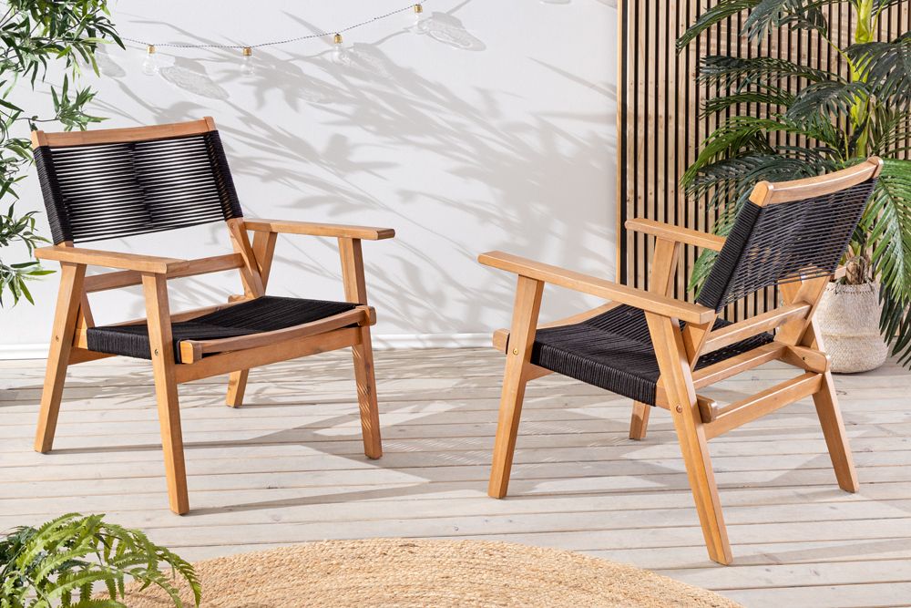 Wetterfestes 2er Set Gartenstuhl BALI ROPE natur anthrazit Akazienholz Loungesessel