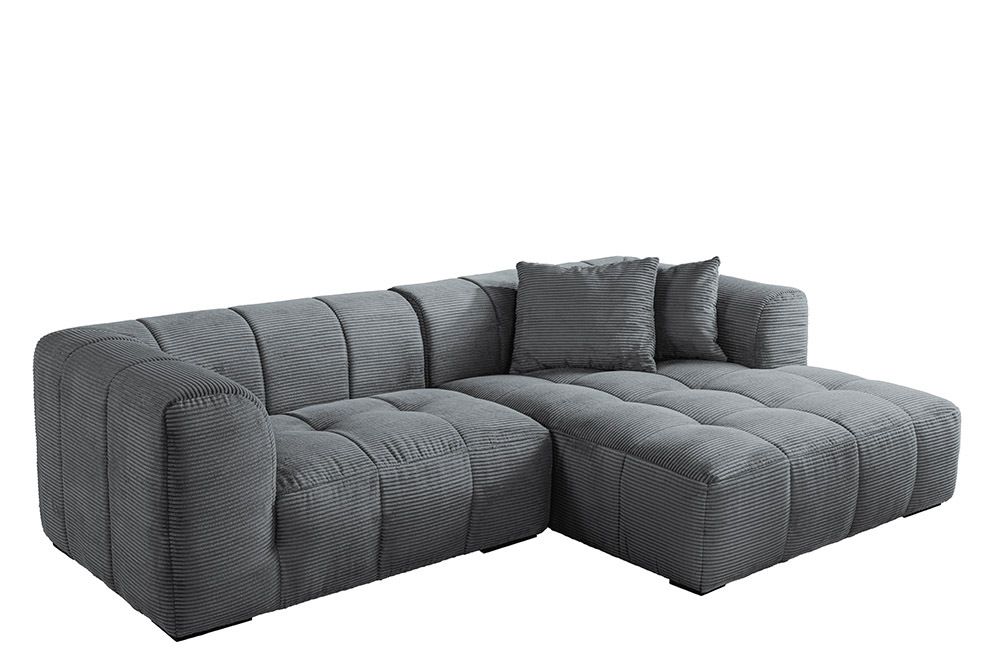 Modernes Ecksofa ZERO GRAVITY 240cm dunkelgrau Cord 3-Sitzer Couch L-Form