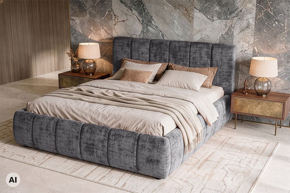 Design Boxbett ADLON 180x200cm grau Chenille mit Stauraum und Lattenrost