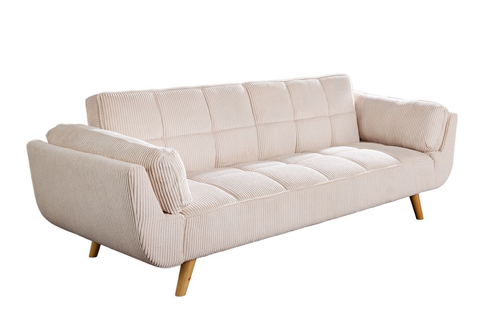 Schlafsofa BOUTIQUE 215cm beige Cord 3-Sitzer mit Holz-Füßen natur
