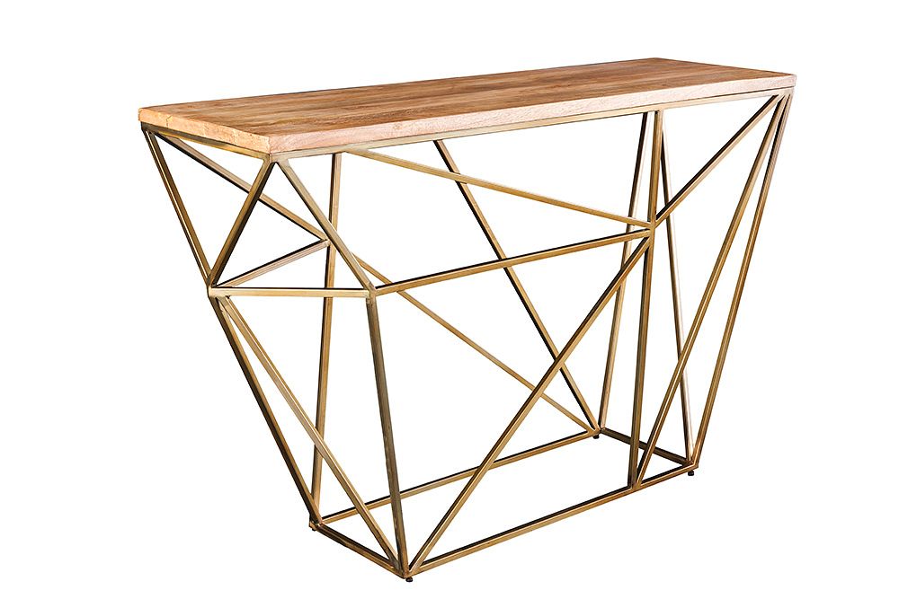 Abstrakter Konsolentisch DIAMOND 120cm natur messing Mangoholz Metallgestell