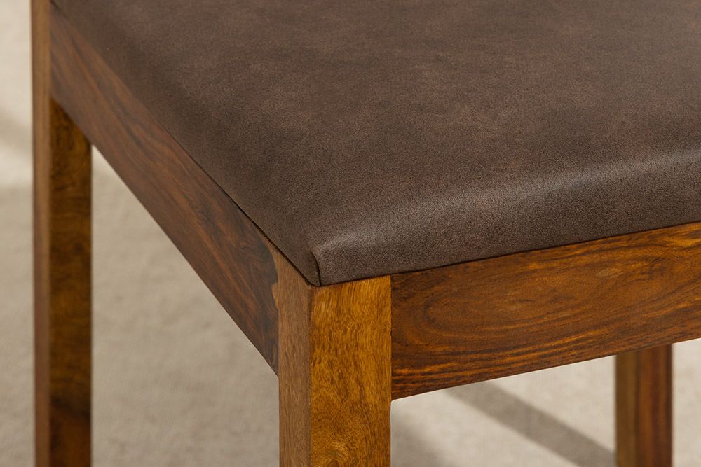 Massiver Stuhl MAKASSAR braun stone finish Sheeshamholz braun Microfaserstoff