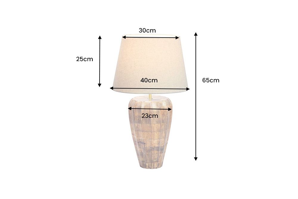 Handgefertigte Tischlampe PURE NATURE 65cm weiß natur Mangoholz mit Stoffschirm