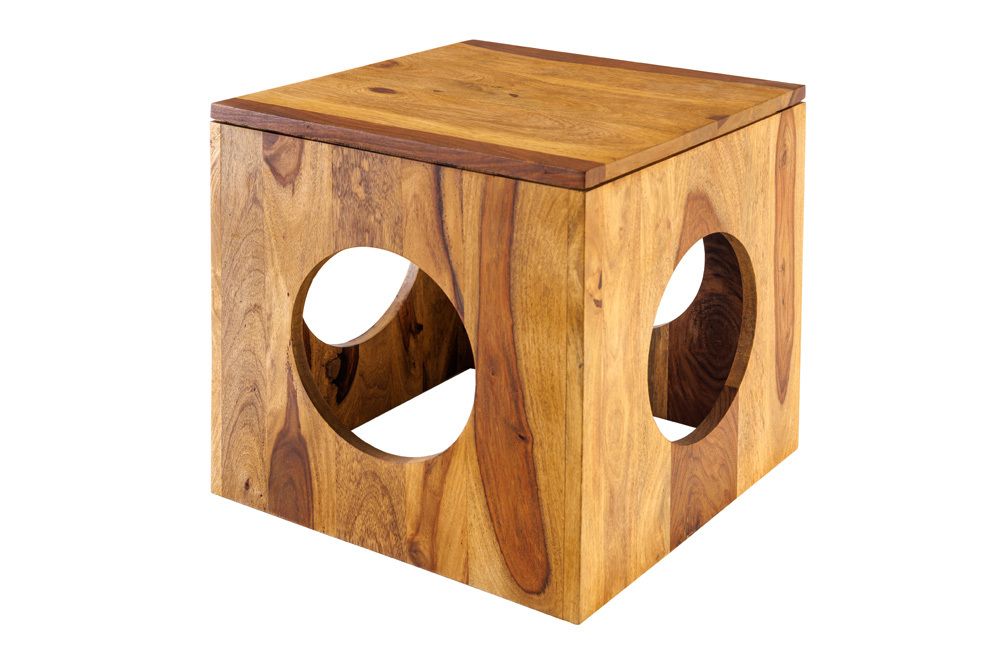 Massivholz Beistelltisch CUBUS 40cm Sheesham stone finish Hocker