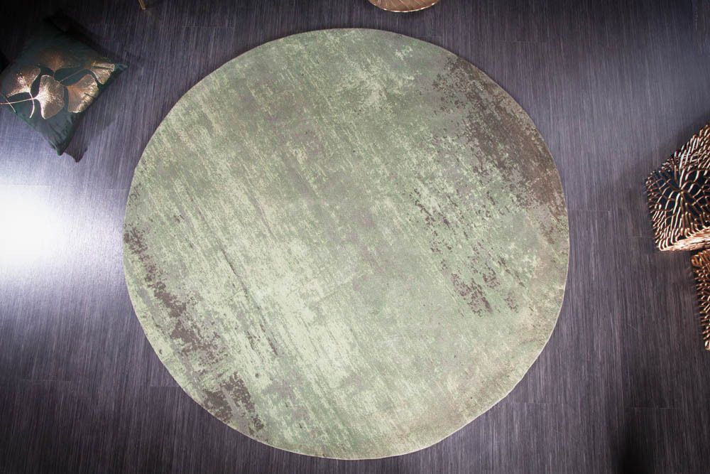 Vintage Teppich MODERN ART 150cm grün verwaschen rund Used Look