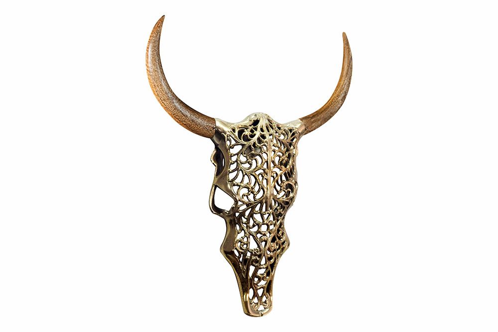 Extravagante Wanddekoration EXOTIC BULL 60cm gold Mangoholz Stierkopf