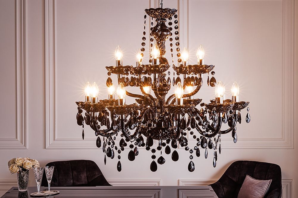 Design Kronleuchter BLACK CRYSTAL XL 80cm schwarz Acryl 15-armig Lüster