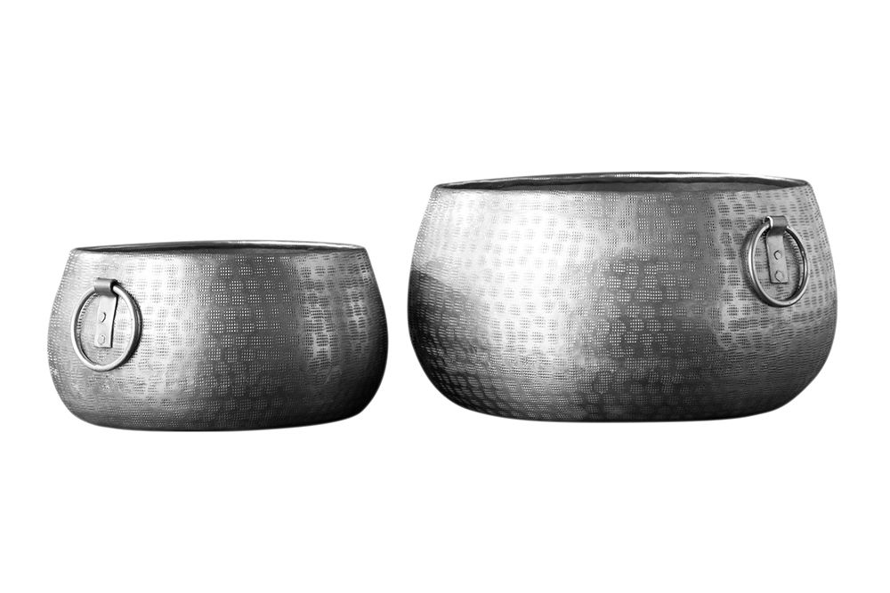 Handgefertigte Schalen 2er Set ORIENT silber Blumentopf im Hammerschlagdesign