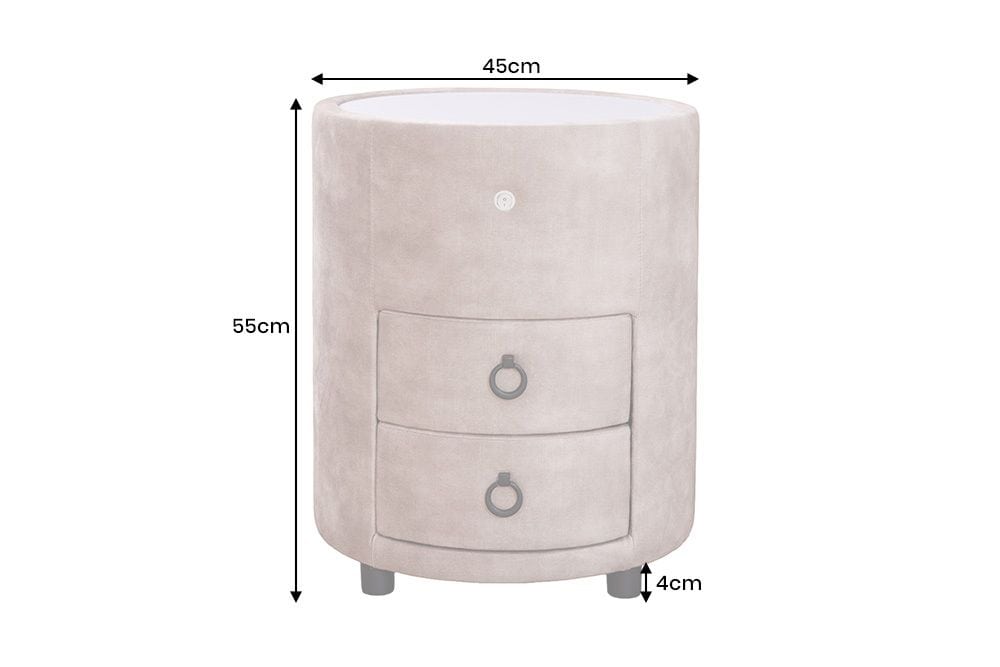 Runder Nachttisch SIGNUM 55cm champagner beige Vogue Seiden Samtstoff inkl. Beleuchtung
