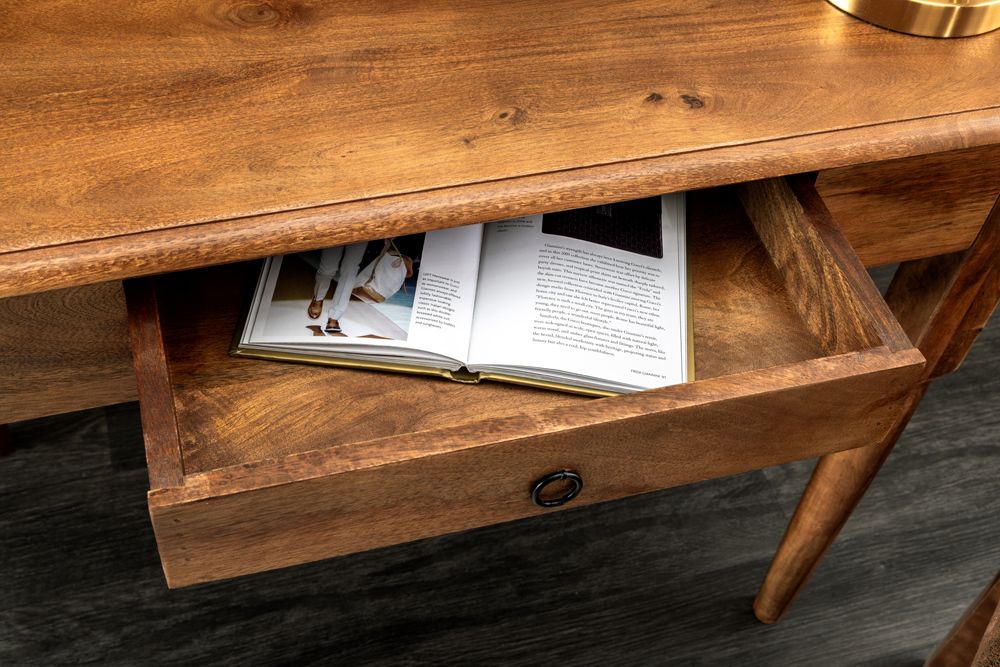 Design Sekretär HEMINGWAY M 90cm braun massiv Mangoholz honey finish Schreibtisch