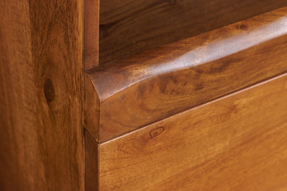 Massives Highboard GRAND 120cm braun Mangoholz mit LED-Beleuchtung