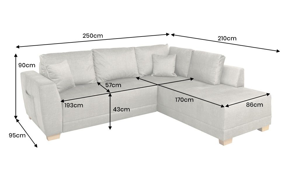 Modernes Ecksofa NORWAY 250cm taupe Vogue Velours Samt Schlafsofa mit Stauraum