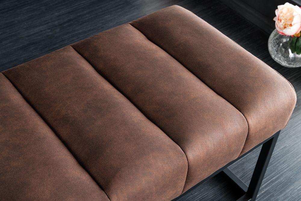 Design Sitzbank PETIT BEAUTÉ 110cm antik braun Microfaser schwarzes Metallgestell