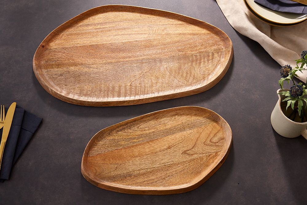 Massives Tablett 2er Set AMAZONAS 56cm Mangoholz handgearbeitet
