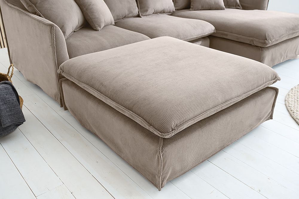 Großer Sitzhocker HEAVEN 100cm greige Cord Sofahocker abnehmbarer Bezug
