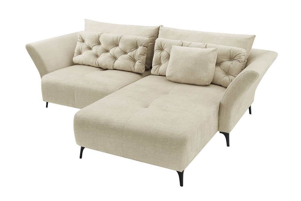 Modernes Ecksofa MARRAKESCH 265cm beige Samt 3-Sitzer inkl. Kissen Ottomane rechts