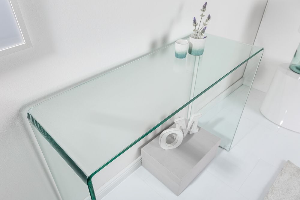 Extravaganter Glas Konsolentisch FANTOME 100cm transparent Schreibtisch Ganzglastisch