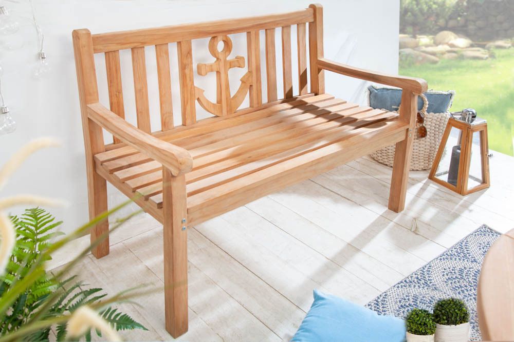 Massive Gartenbank EMPIRE TEAK 120cm Teakholz mit Ankerdesign