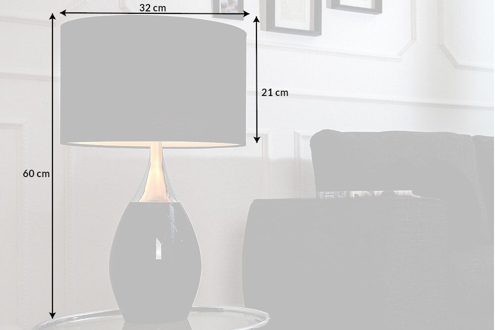 Moderne Tischlampe CARLA 60cm schwarz silber mit Leinenschirm