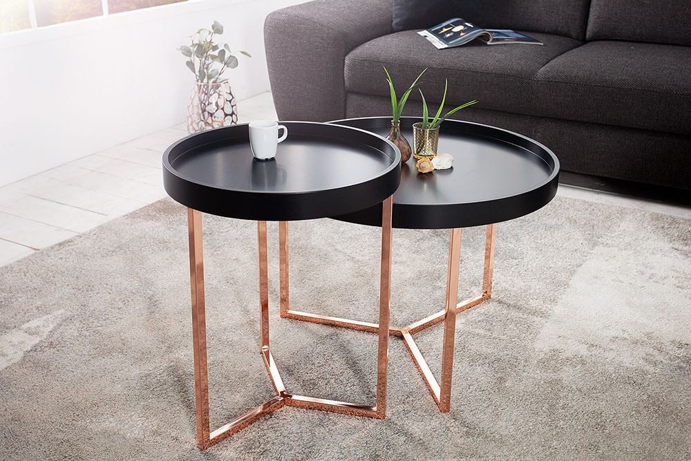 Extravaganter Beistelltisch MODULAR 40cm matt schwarz kupfer rund inkl. Tablett