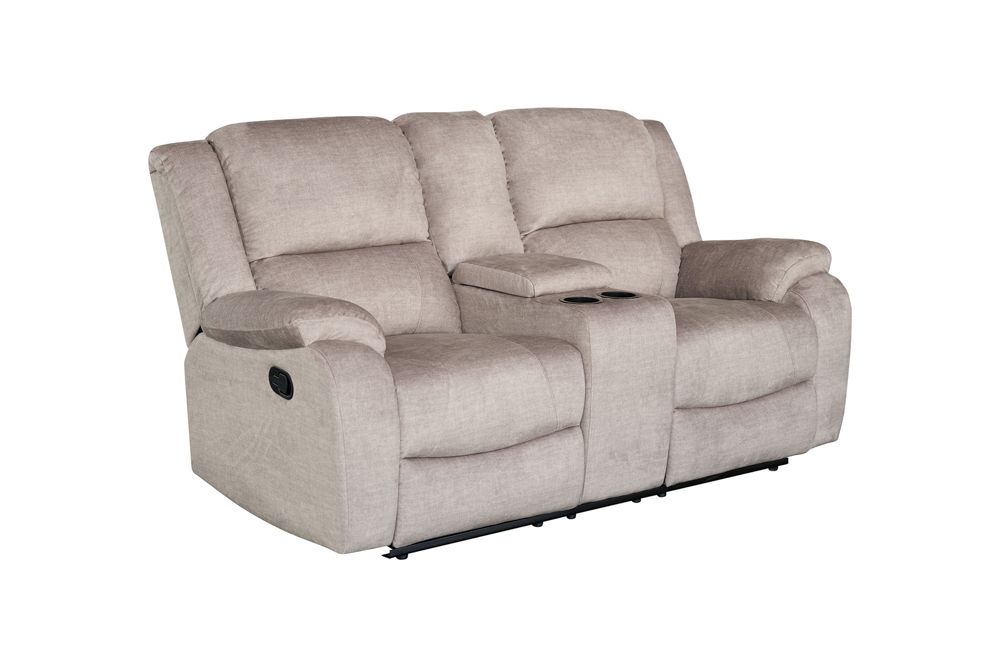 Exklusiver 2er Kinosessel HOLLYWOOD champagner beige hochwertiger Vogue Veloursstoff mit Cupholder