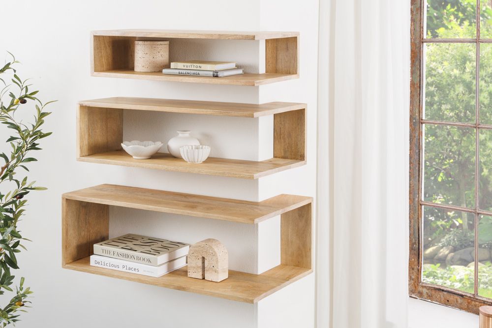 Massives 3er Set Wandregale SURREAL 65cm natur Außenecke Mangoholz