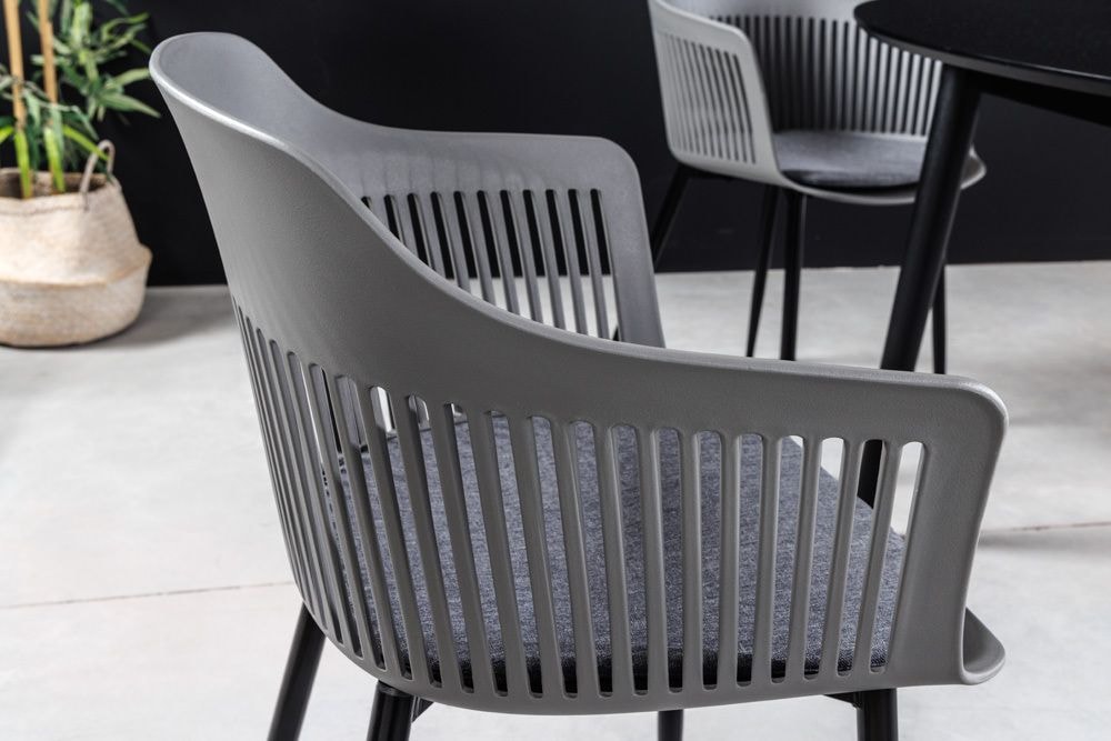 Design Stuhl AIRE grau Kunststoff Stahlgestell Indoor Outdoor inkl. Kissen