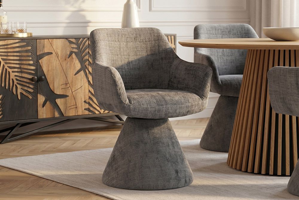 Drehbarer Stuhl AMBIENTO grau Bouclé 180° mit Auto-Return Polsterstuhl
