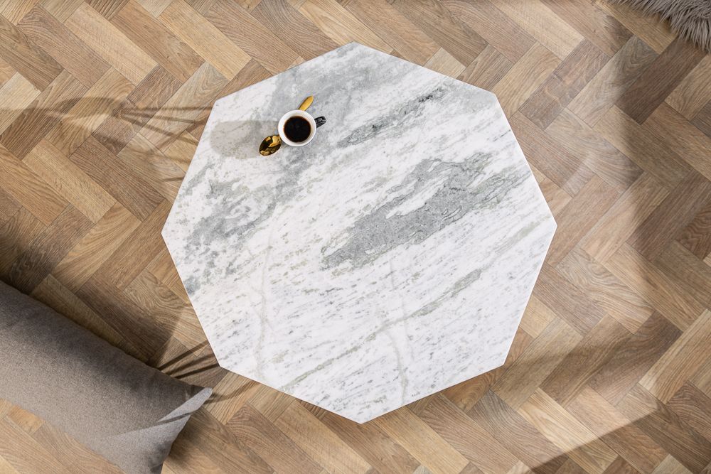 Eleganter Couchtisch DIAMOND 70cm weiß messing mit Marmorplatte