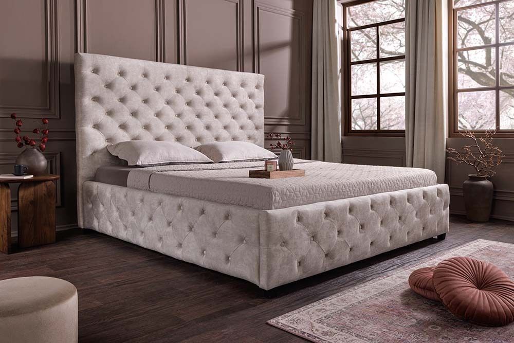 Design Boxbett PARIS 160x200cm champagner beige Samt mit Stauraum und Lattenrost