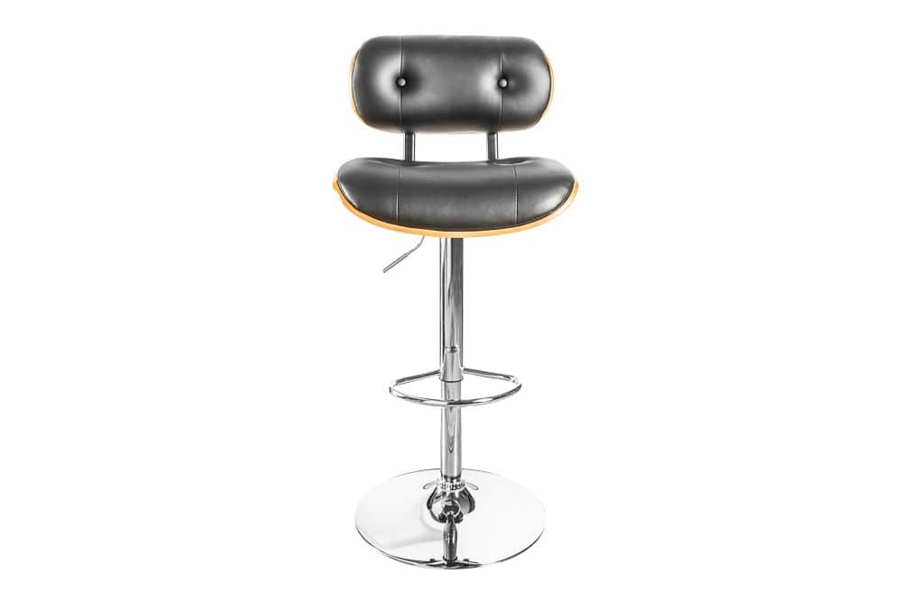 Retro Barhocker CLASSICO schwarz 115cm höhenverstellbar mit Lehne Walnussholz-Design