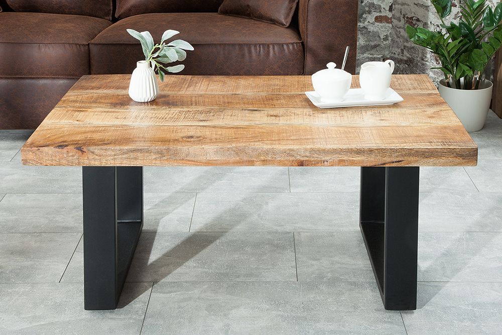 Design Couchtisch IRON CRAFT 100cm Mangoholz Eisen Industrial Design massiv schwarzes Gestell