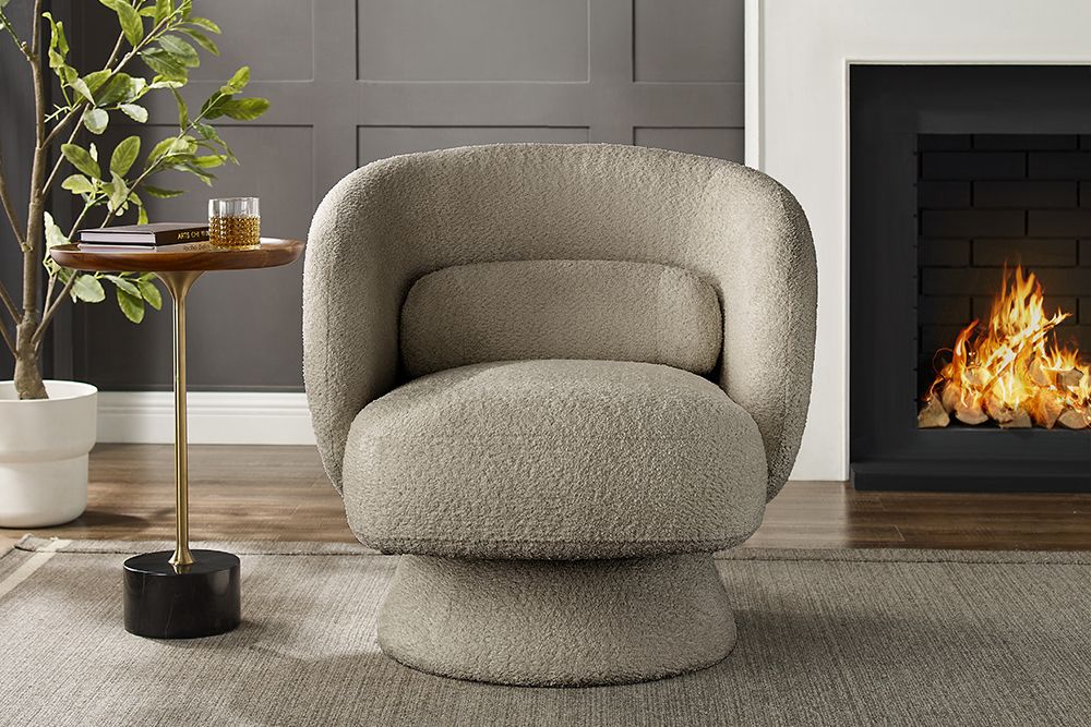 Drehbarer Design Sessel BOSSA NOVA taupe Bouclé