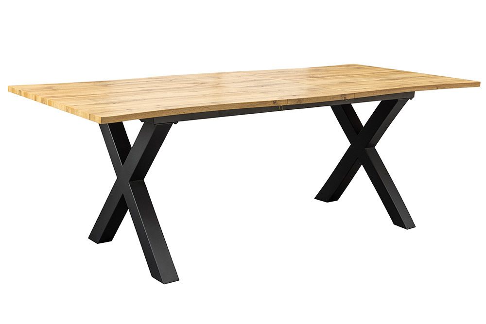 Ausziehbarer Esstisch WILD 160-200cm braun Wildeichen-Design schwarz Baumkante