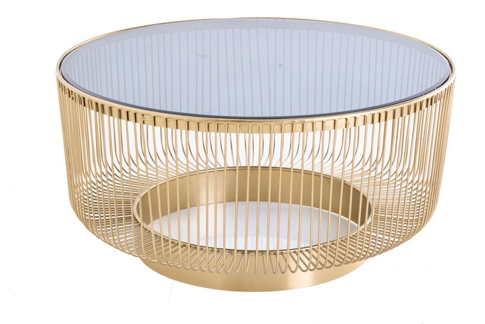 Runder Couchtisch VARIATION 80cm gold Metallgestell Schwarzglas Handarbeit