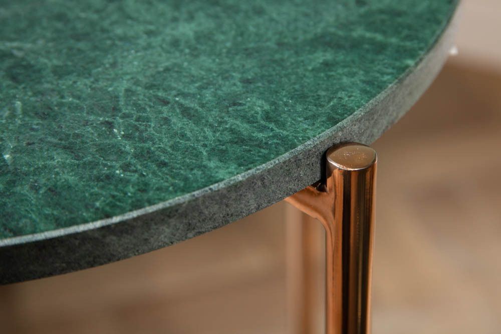 Handgearbeiteter Beistelltisch NOBLE I 35cm grün Marmor abnehmbare Tischplatte rund