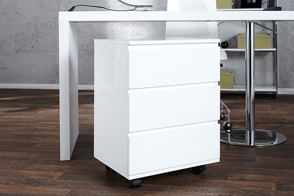 Moderner Rollcontainer BIG DEAL 45cm weiß Hochglanz 3 Schubladen