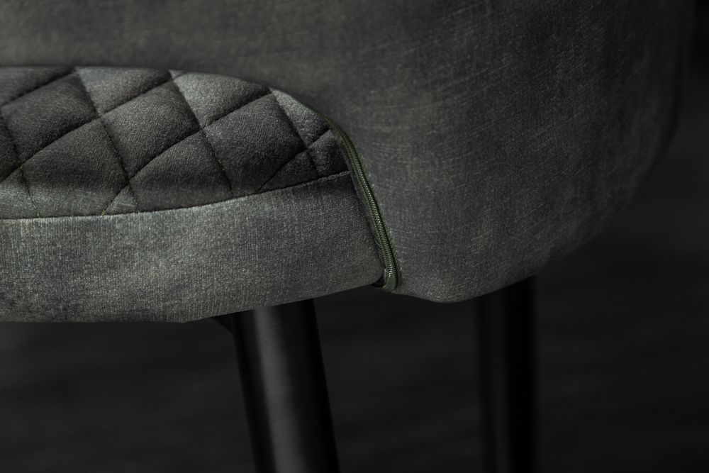 Design Stuhl PARIS grün Samt mit Armlehnen Ziersteppung goldene Fußkappen