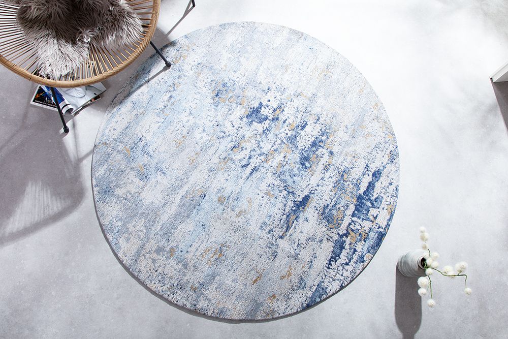 Vintage Teppich MODERN ART 150cm blau verwaschen rund Used Look