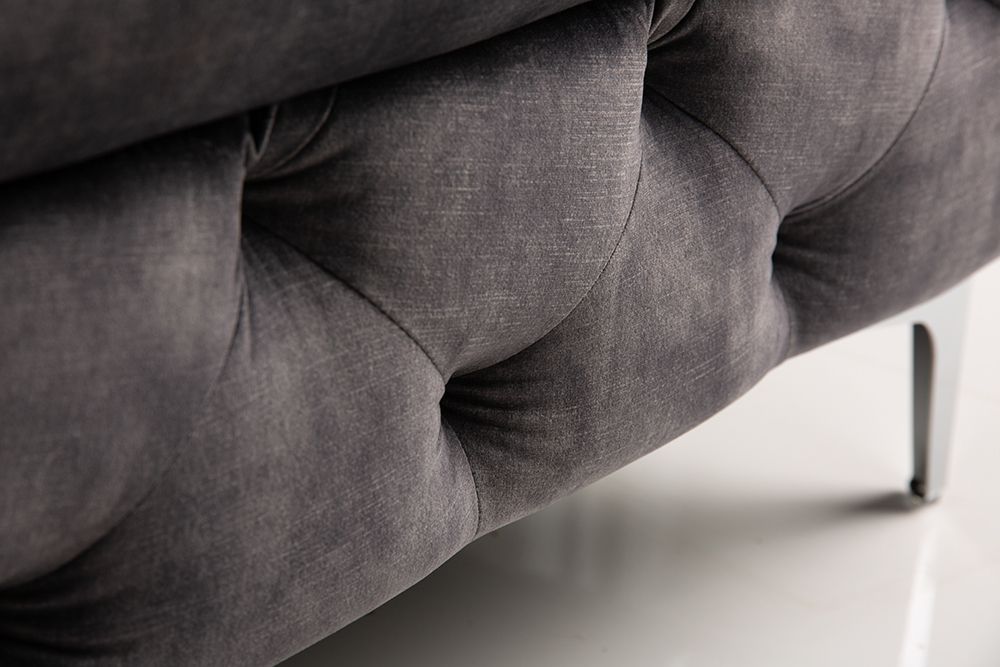 Chesterfield Hocker MODERN BAROCK 90cm dunkelgrau Samt Sitzhocker Fußhocker